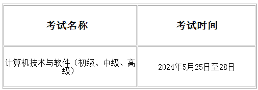 安徽2024年计算机技术与软件考试时间安徽2024年上半年计算机技术与软件考试时间：5月25日至28日