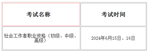 2024年上海社会工作者职业资格考试时间2024年上海社会工作者职业资格考试时间：6月15日-16日