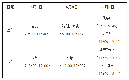 广西高考时间